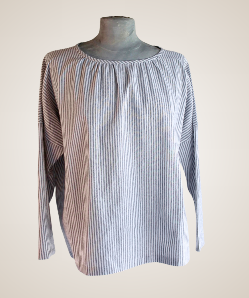 Charcoal Stripe Poet's Blouse