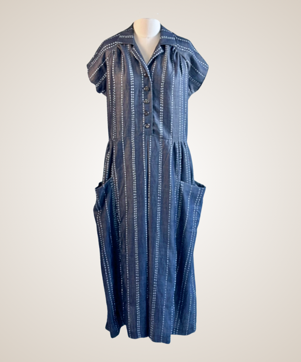 Elly Dress in Navy Pinstripe