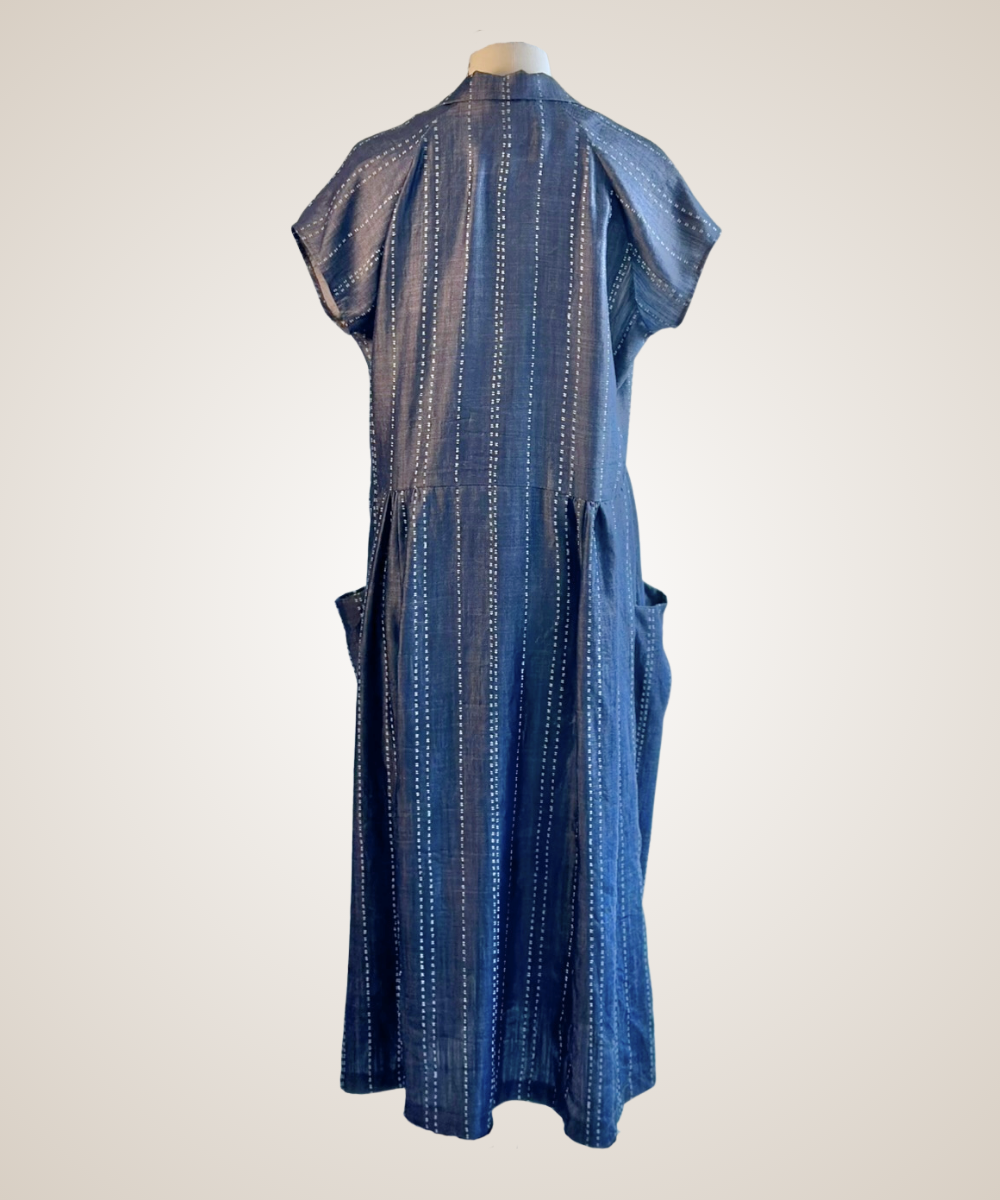 Elly Dress in Navy Pinstripe