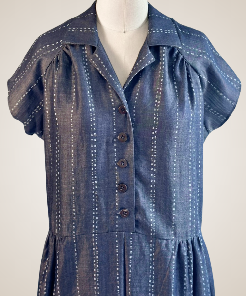 Elly Dress in Navy Pinstripe