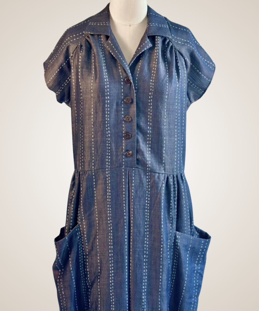 Elly Dress in Navy Pinstripe