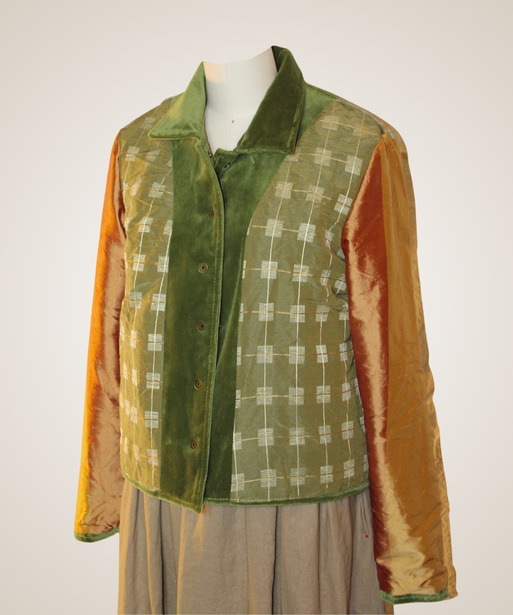 Olive Velvet Snap Jacket (Reversable)