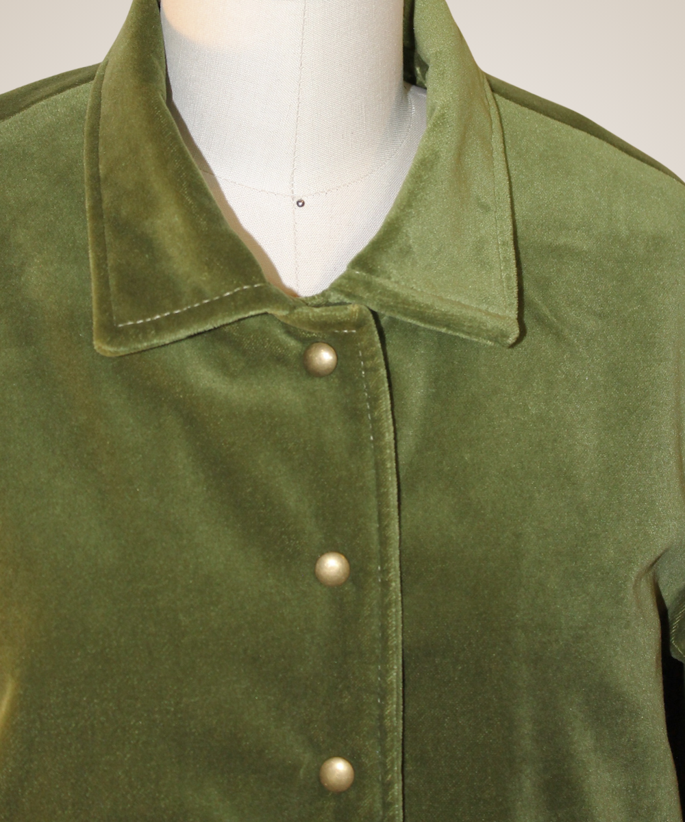 Olive Velvet Snap Jacket (Reversable)