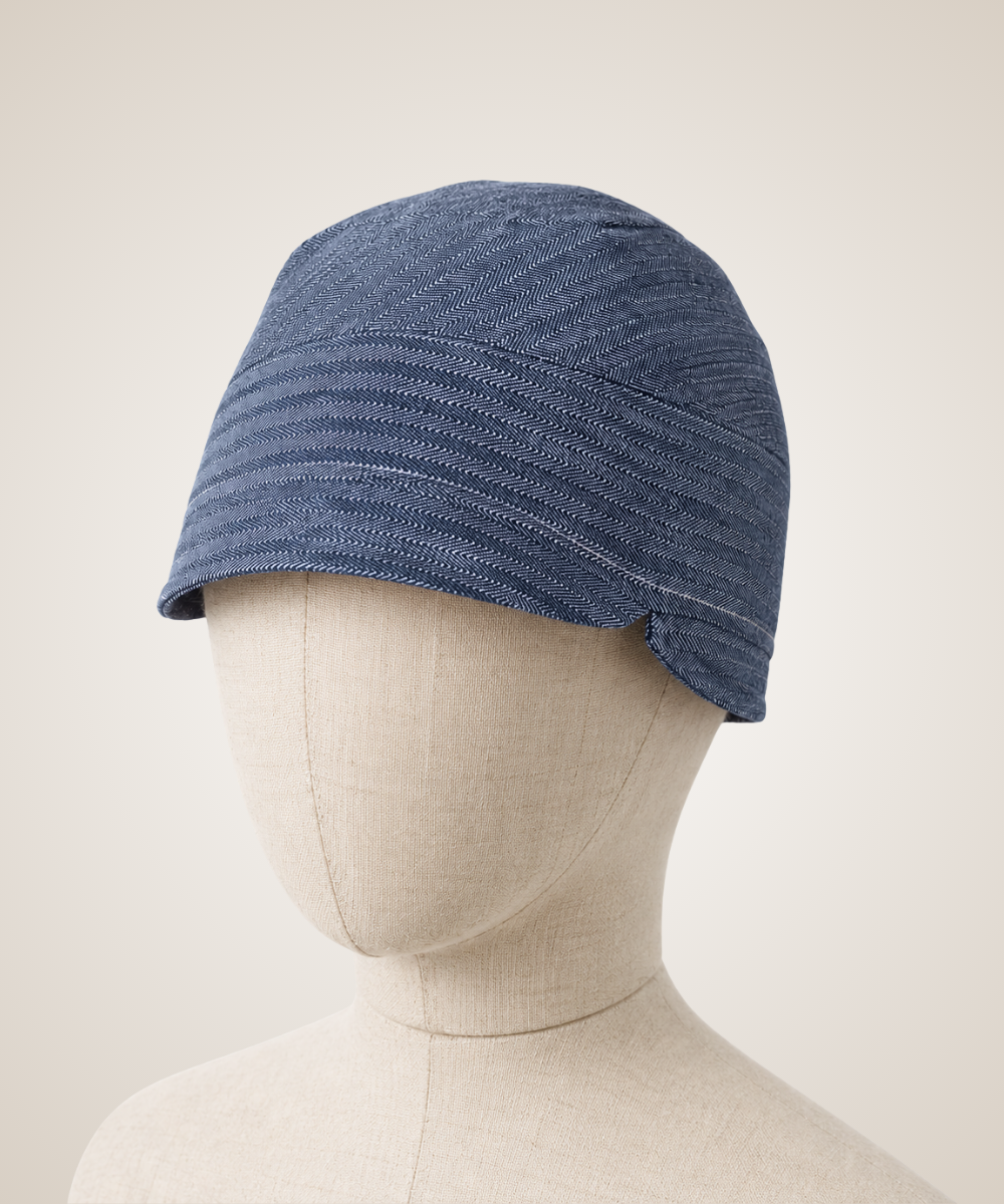 Blue Herringbone Cloche Cap