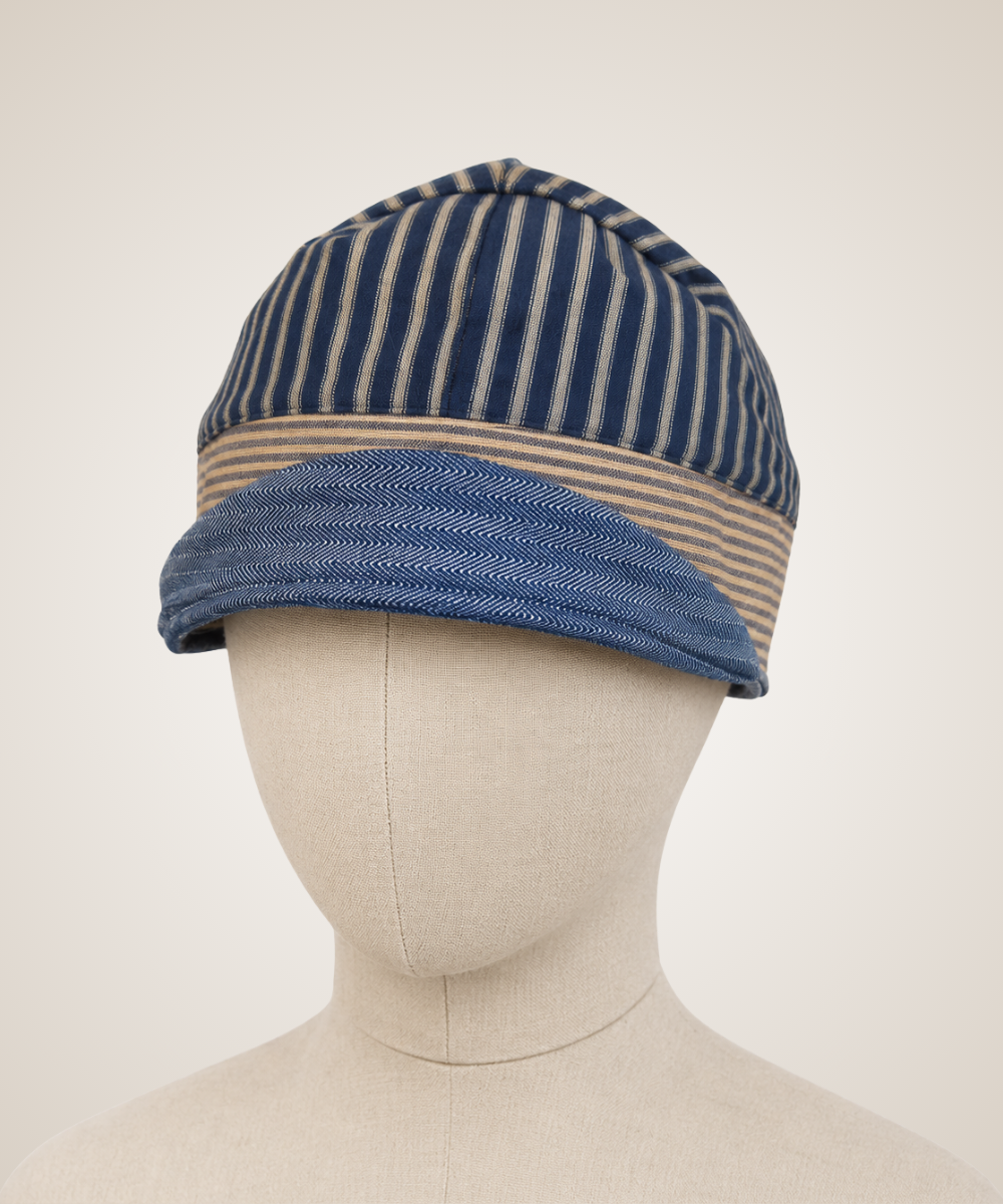 Blue Herringbone Cloche Cap