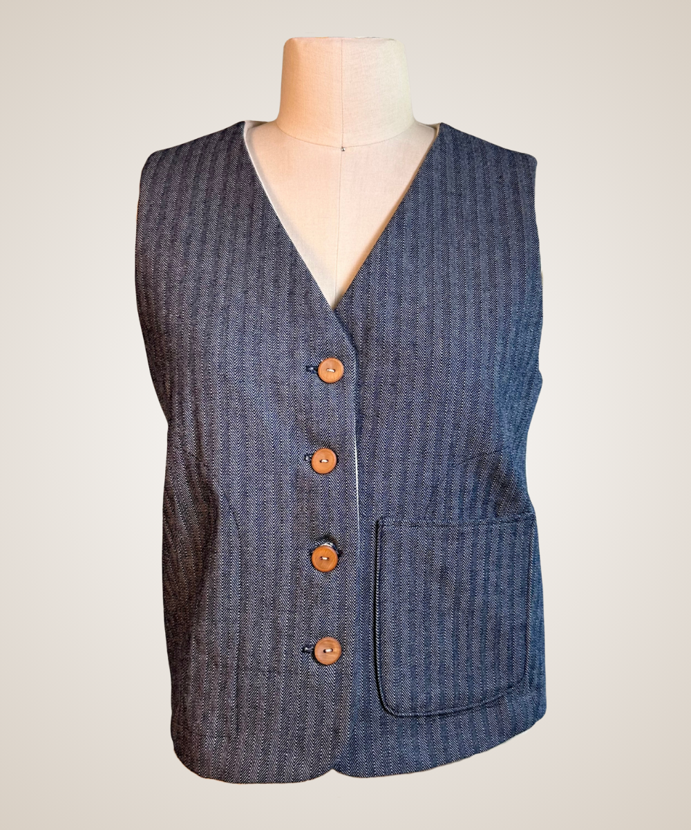 Navy Herringbone Vest